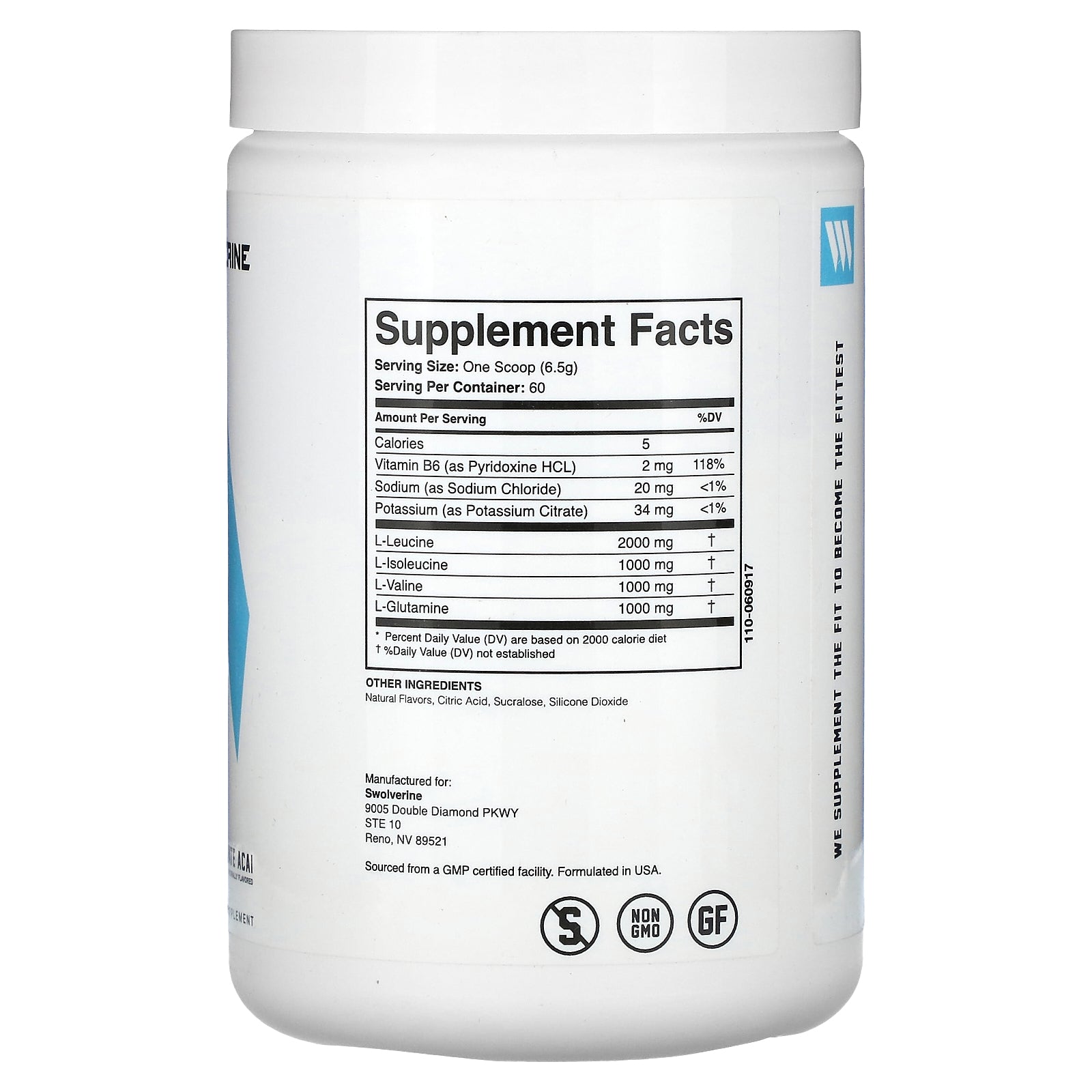 Foto 3 pulgar | Suplemento Swolverine Bcaa 2:1:1 Granada Acai 390 G - Venta Internacional.