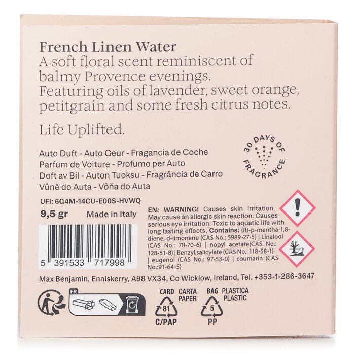 Foto 2 | Recarga De Fragancia Para Coche Max Benjamin French Linen Water - Venta Internacional.
