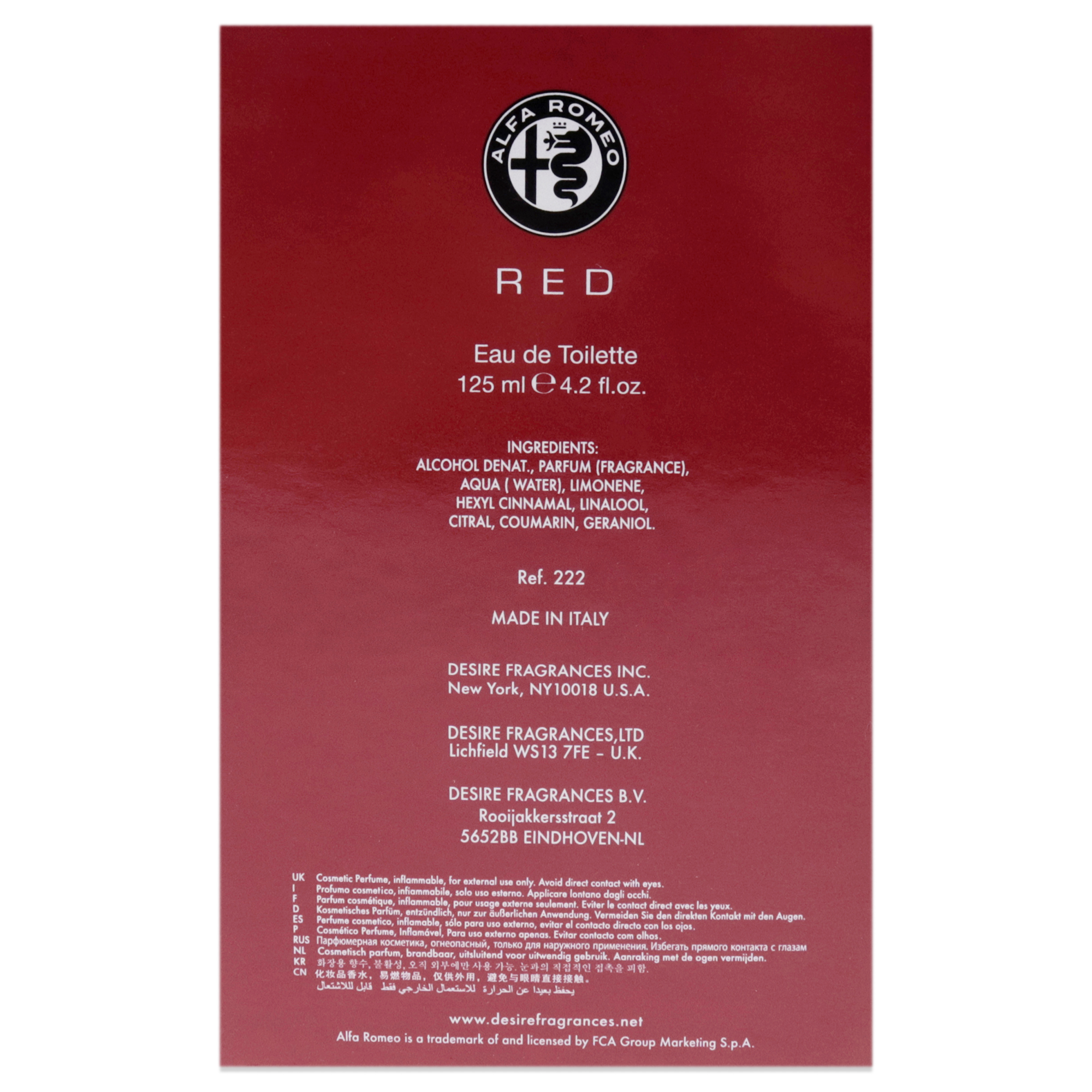 Foto 7 pulgar | Venta Internacional - Perfume Alfa Romeo Red Para Hombre Eau De Toilette 125 Ml