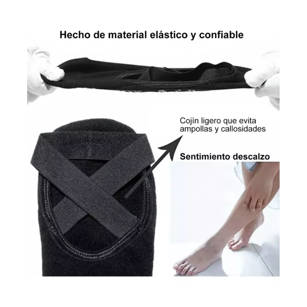 Foto 5 pulgar | Calcetines Antiderrapantes Eo Safe Imports Esi-14675 Negros 5 Pares para Yoga Danza o Pilates