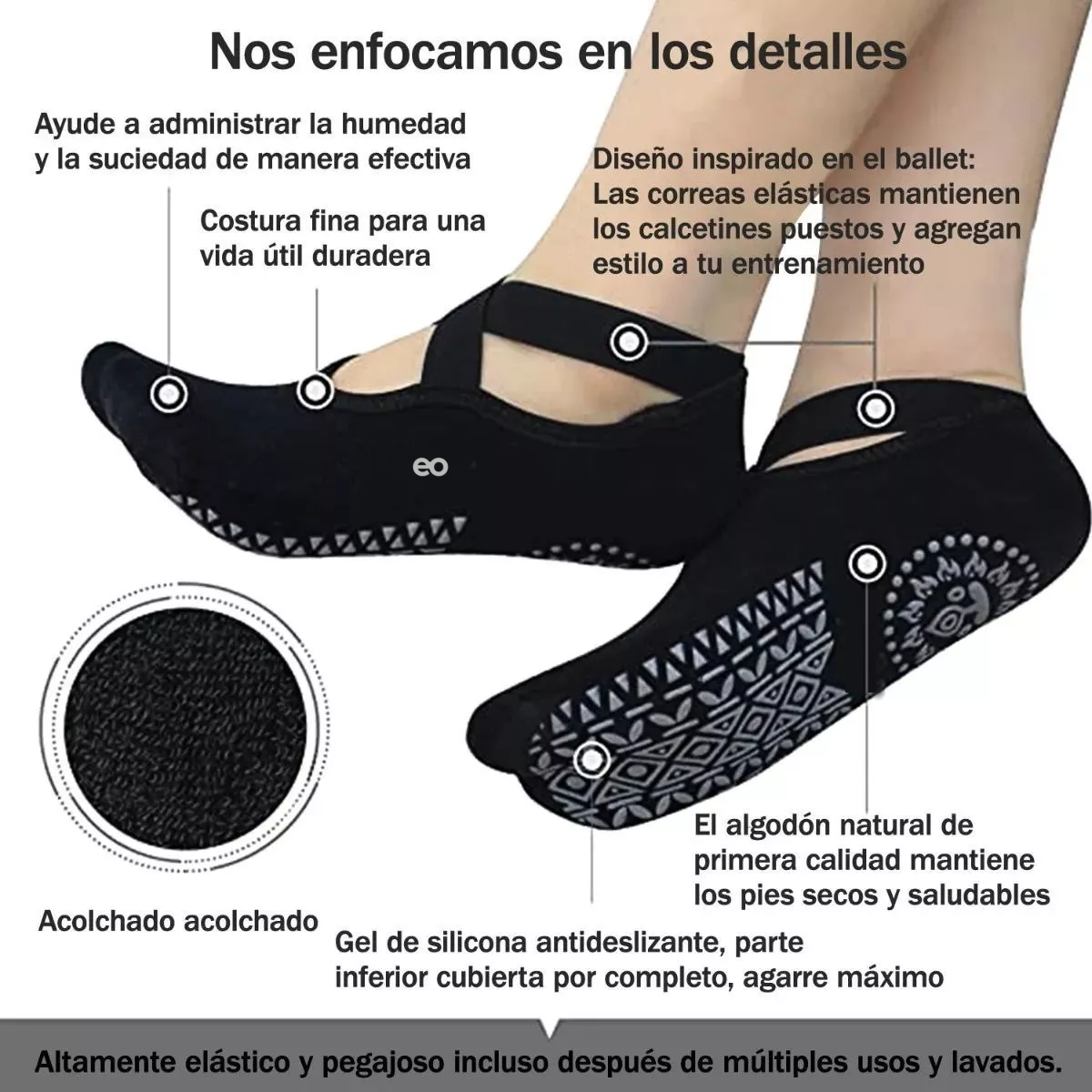 Foto 4 pulgar | Calcetines De Yoga Danza Pilates Antiderrapantes 5 Pares Eo Safe Imports Esi-14675-1 Negro