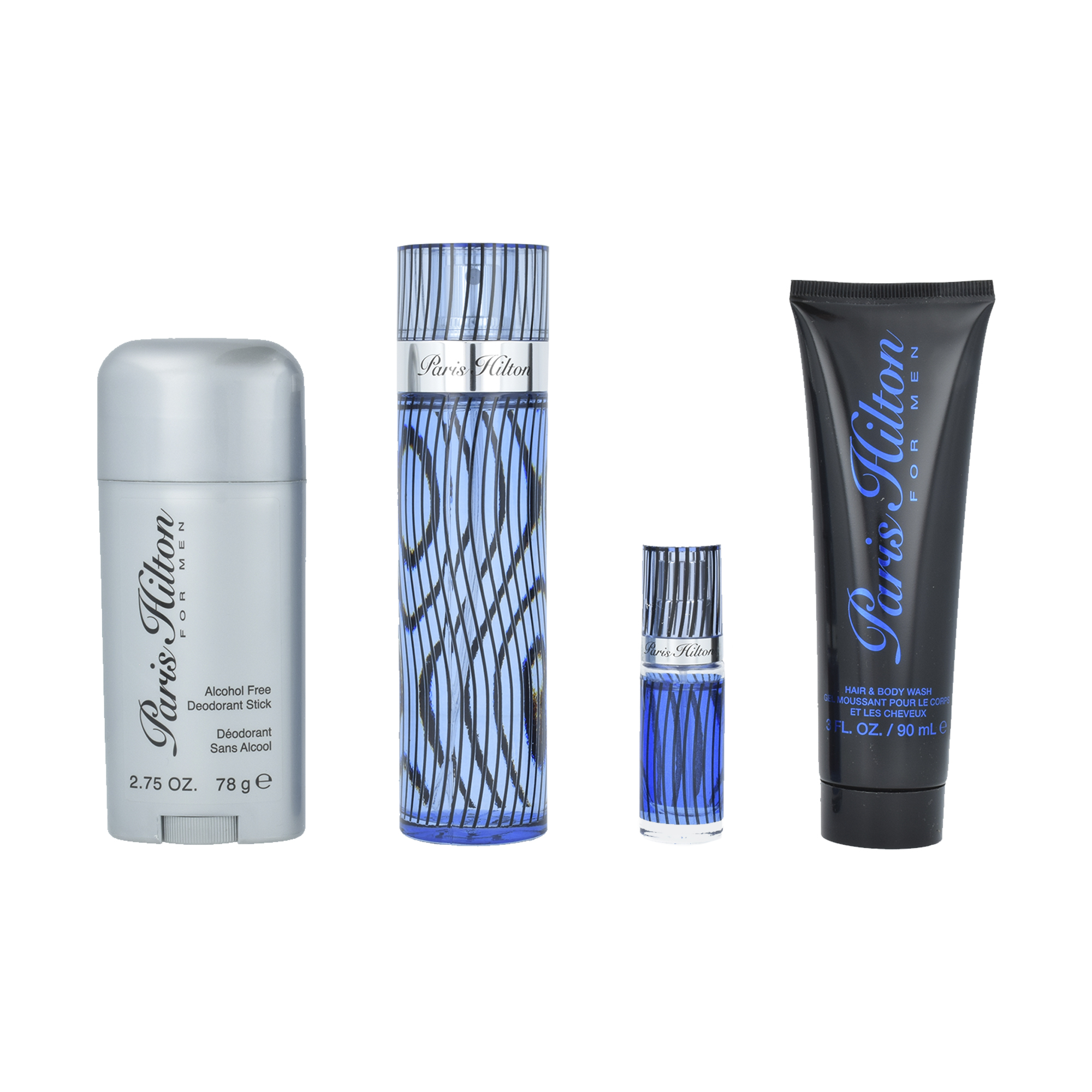 Set para Hombre Paris Hilton Men 4 Piezas 100 ml Edt Spray/Shower Gel 90 ml/10 ml Edt Spray/Desodorante Stick 78g