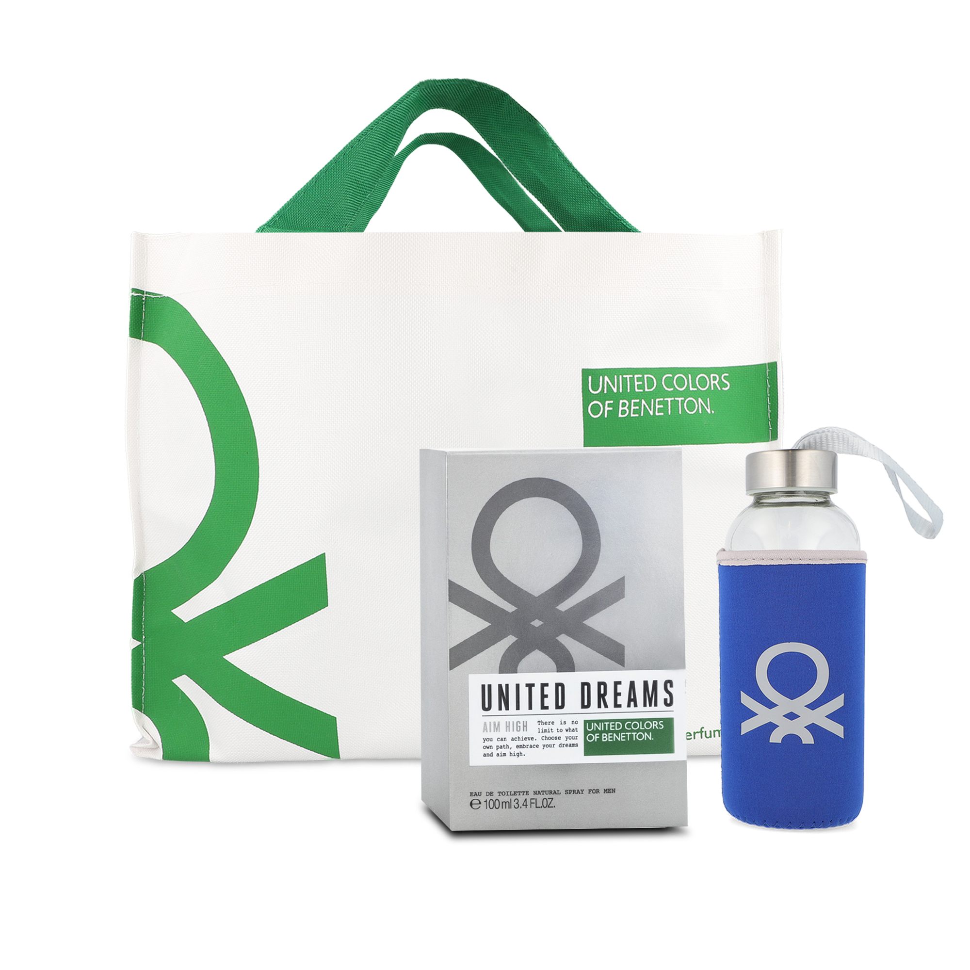 Set Benetton Aim High 3pzs 100 ml Edt Spray/ Cilindro Colgable/ Bolso Reutilizable para Caballero