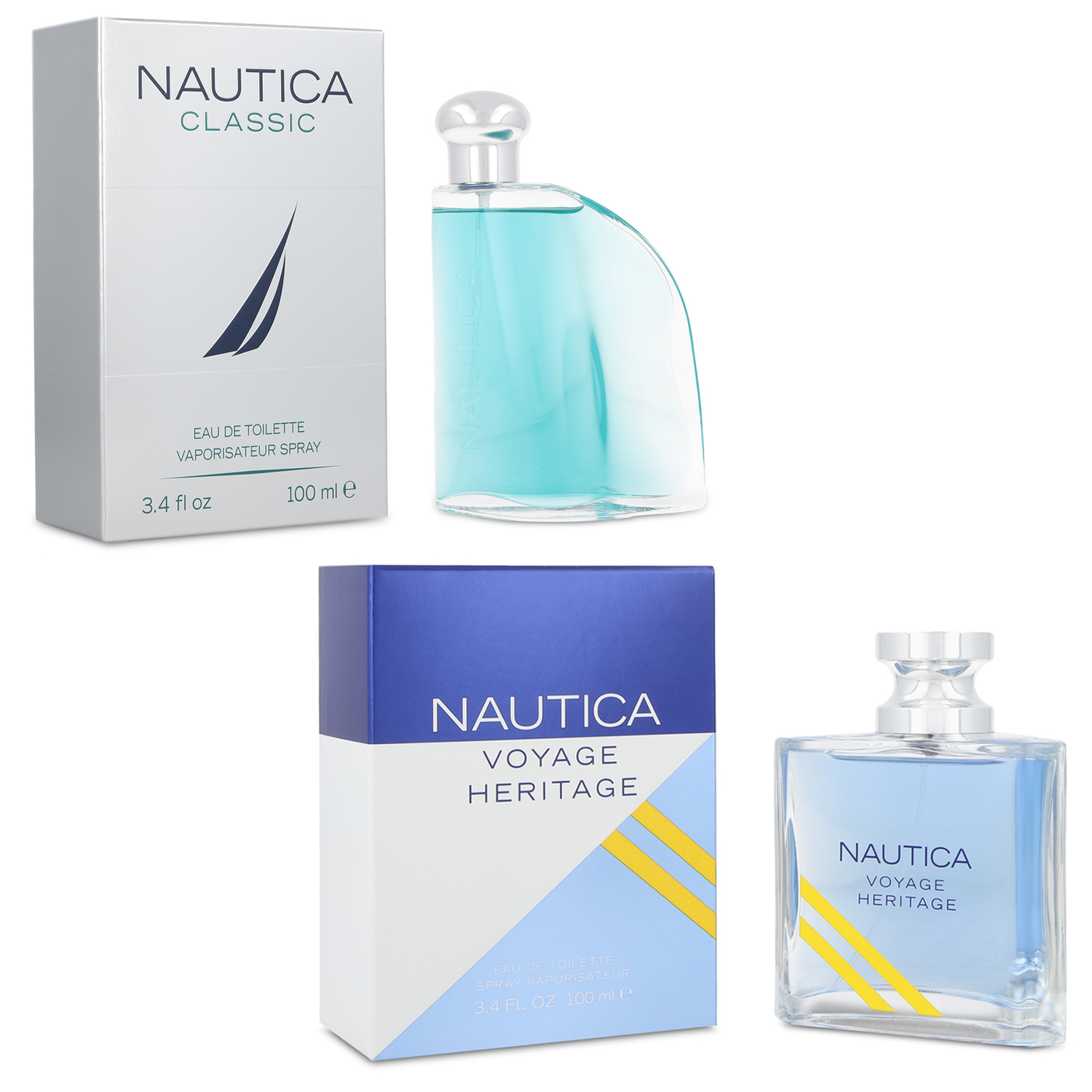 Paquete 2 Pz Nautica Classic 100ml Edt Spray + Nautica Voyage Heritage 100ml Edt Spray