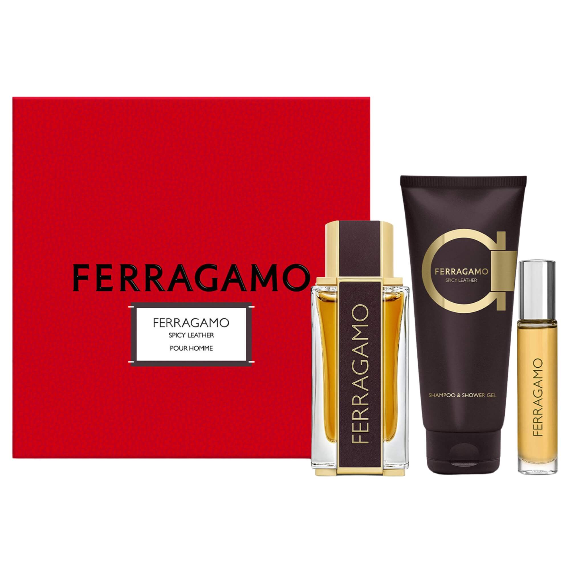 Set Salvatore Ferragamo Spicy Leather Pour Homme 3 Piezas