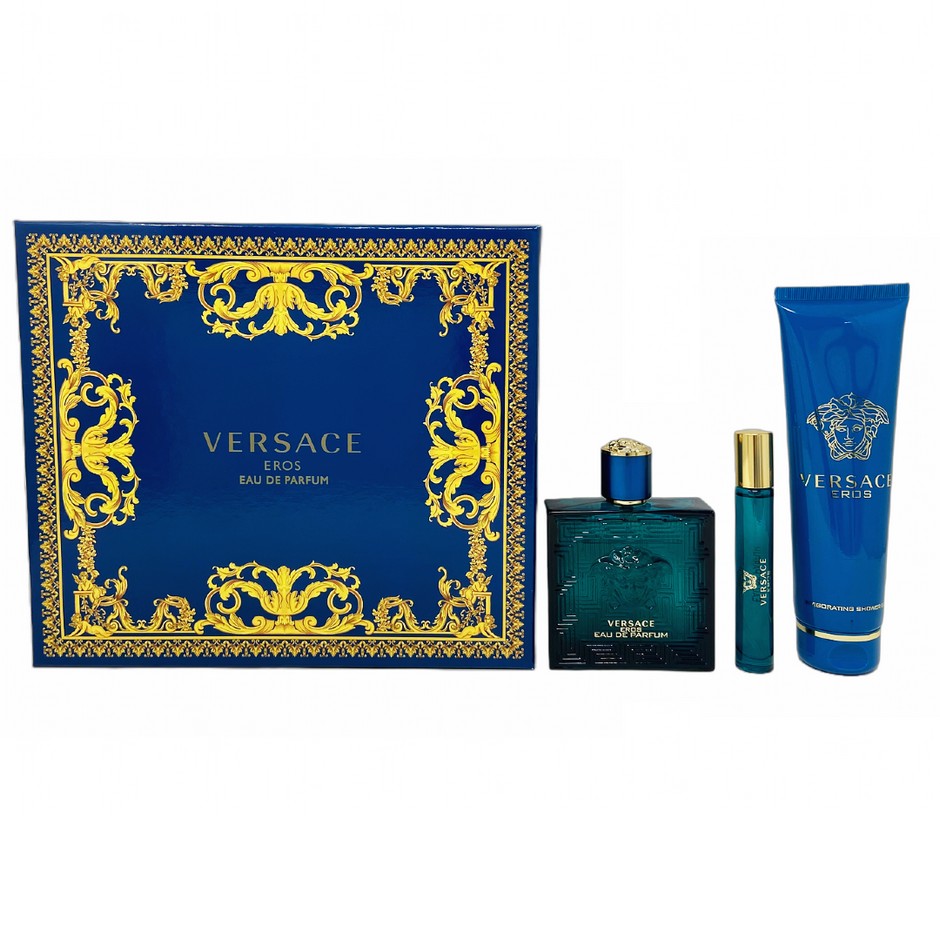 Perfume Versace Eros Eua De Perfum Set de 3 piezas con Mini 100 ml para Hombre