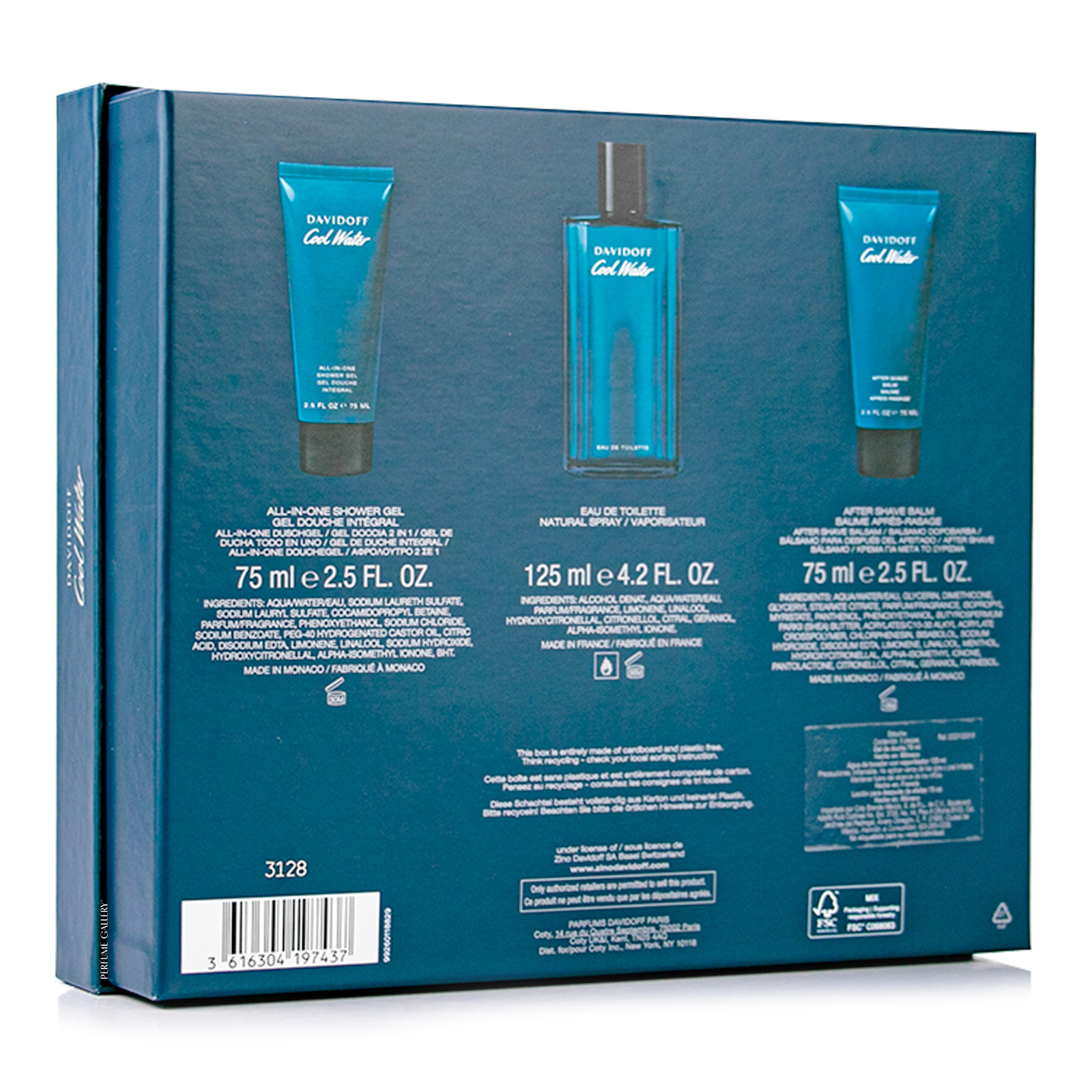 Foto 2 | Set Para Caballero Cool Water Edt 125ml + Gel De Ducha 75ml + Crema Para Despues De Afeitar 75ml