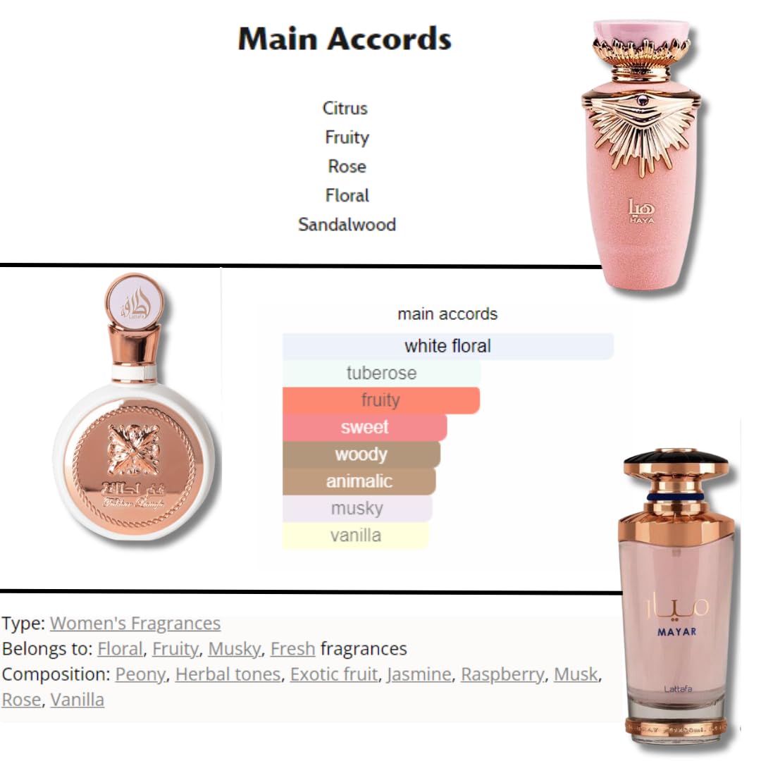 Foto 4 pulgar | Set De Perfume Lattafa Para Mujer 100 Ml (haya, Fakhar, Mayar) - Venta Internacional.