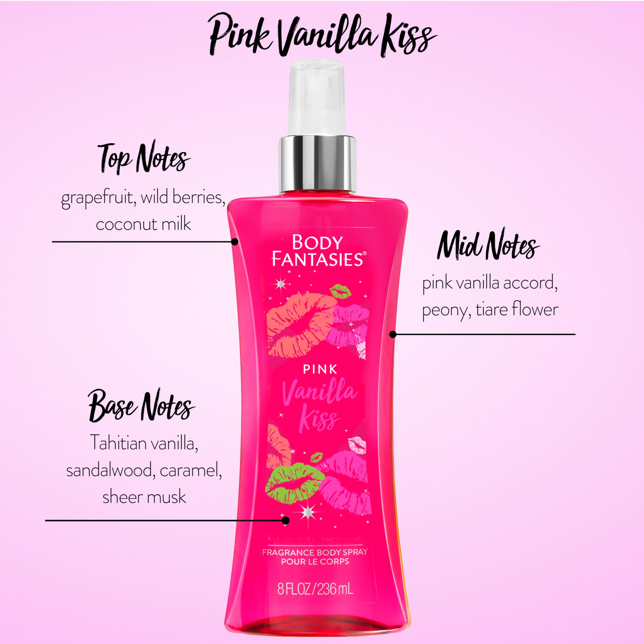 Foto 3 pulgar | Perfume Corporal Body Fantasies Pink Vanilla Kiss 236 Ml - Venta Internacional.