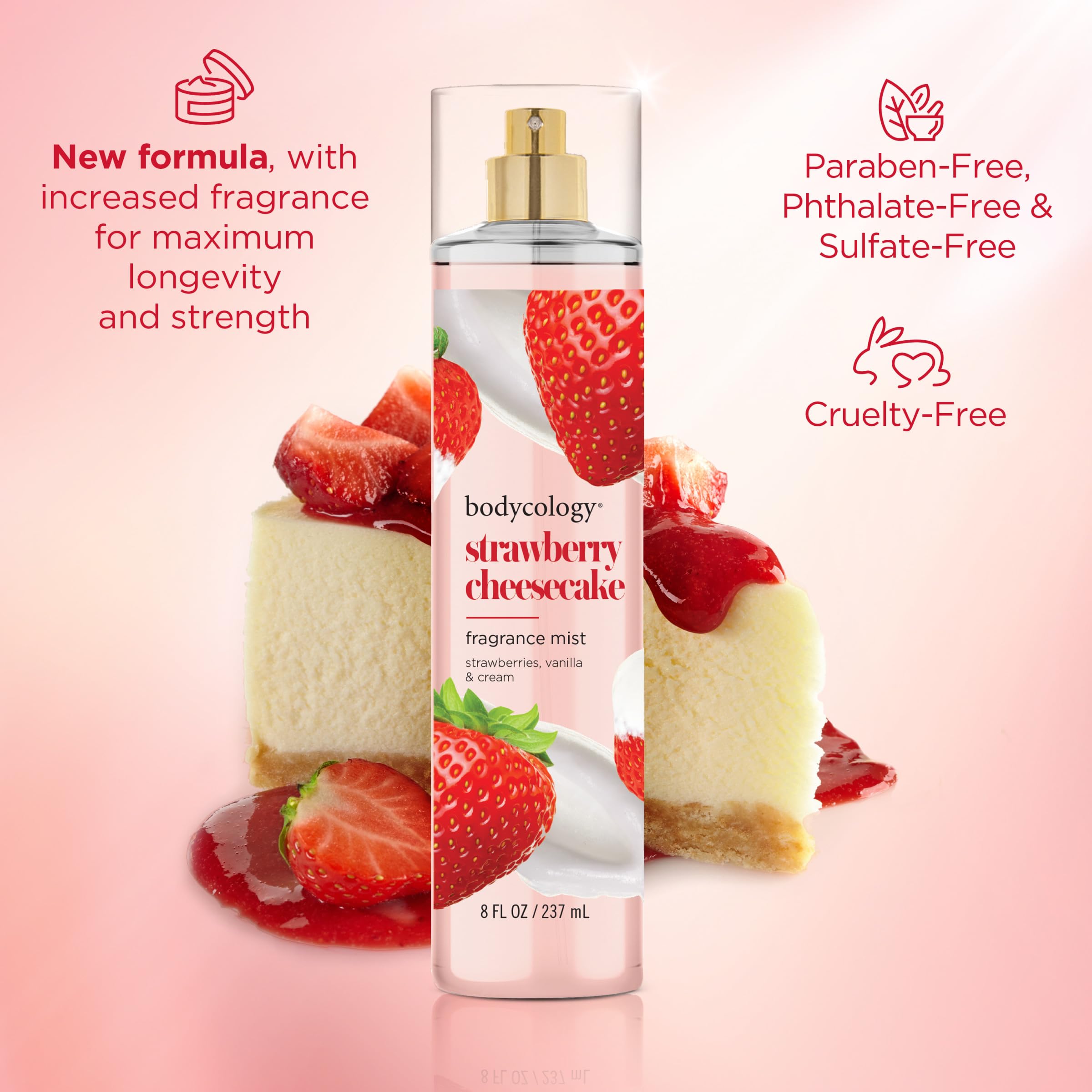 Foto 5 pulgar | Body Mist Bodycology Strawberry Cheesecake 237 ml - Venta Internacional.