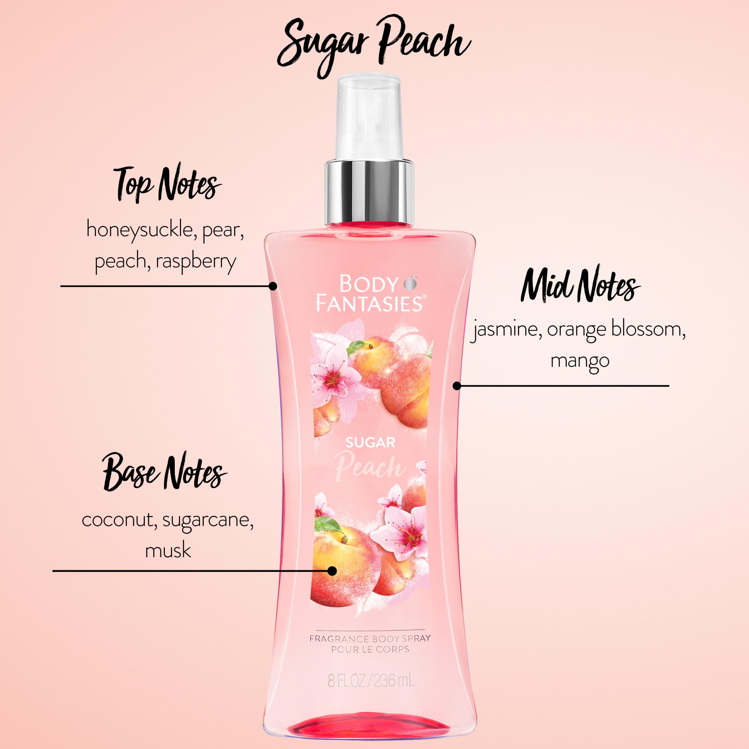Foto 3 pulgar | Spray Corporal Body Fantasies Signature Sugar Peach 240 Ml - Venta Internacional.