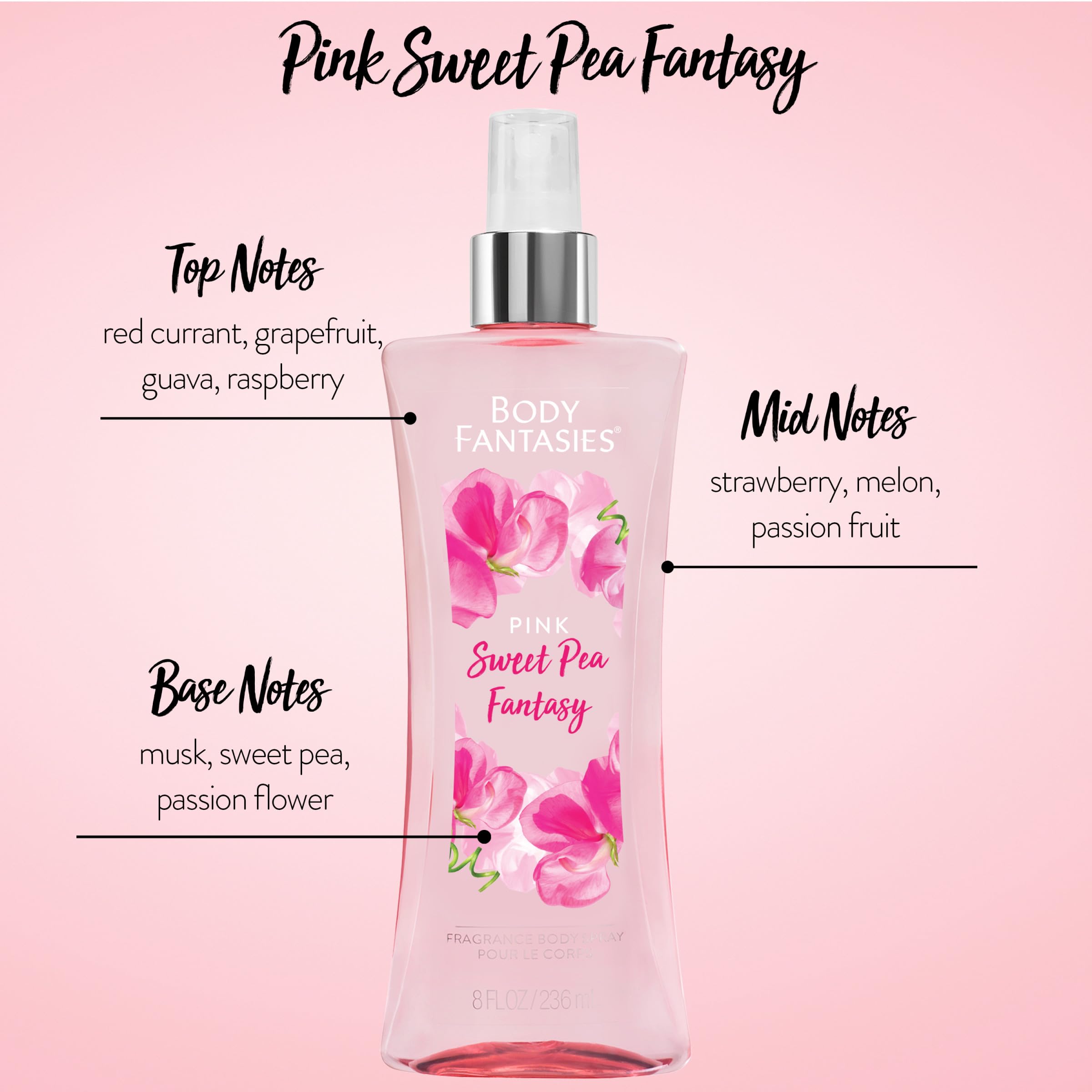 Foto 3 pulgar | Perfume Corporal Body Fantasies Pink Sweet Pea Fantasy 240 - Venta Internacional.