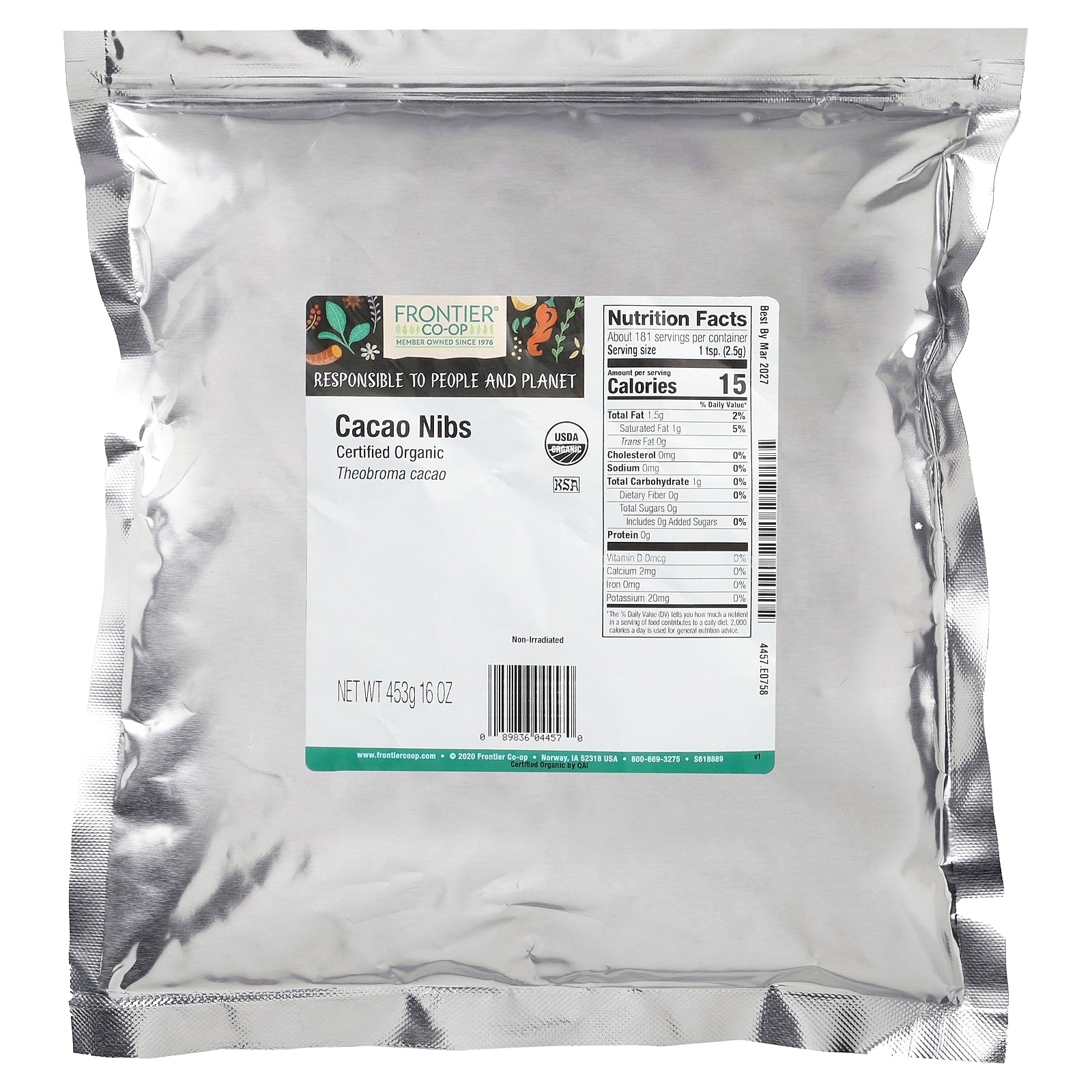 Foto 2 | Cacao Nibs Frontier Co-op Organic 453 G - Venta Internacional.