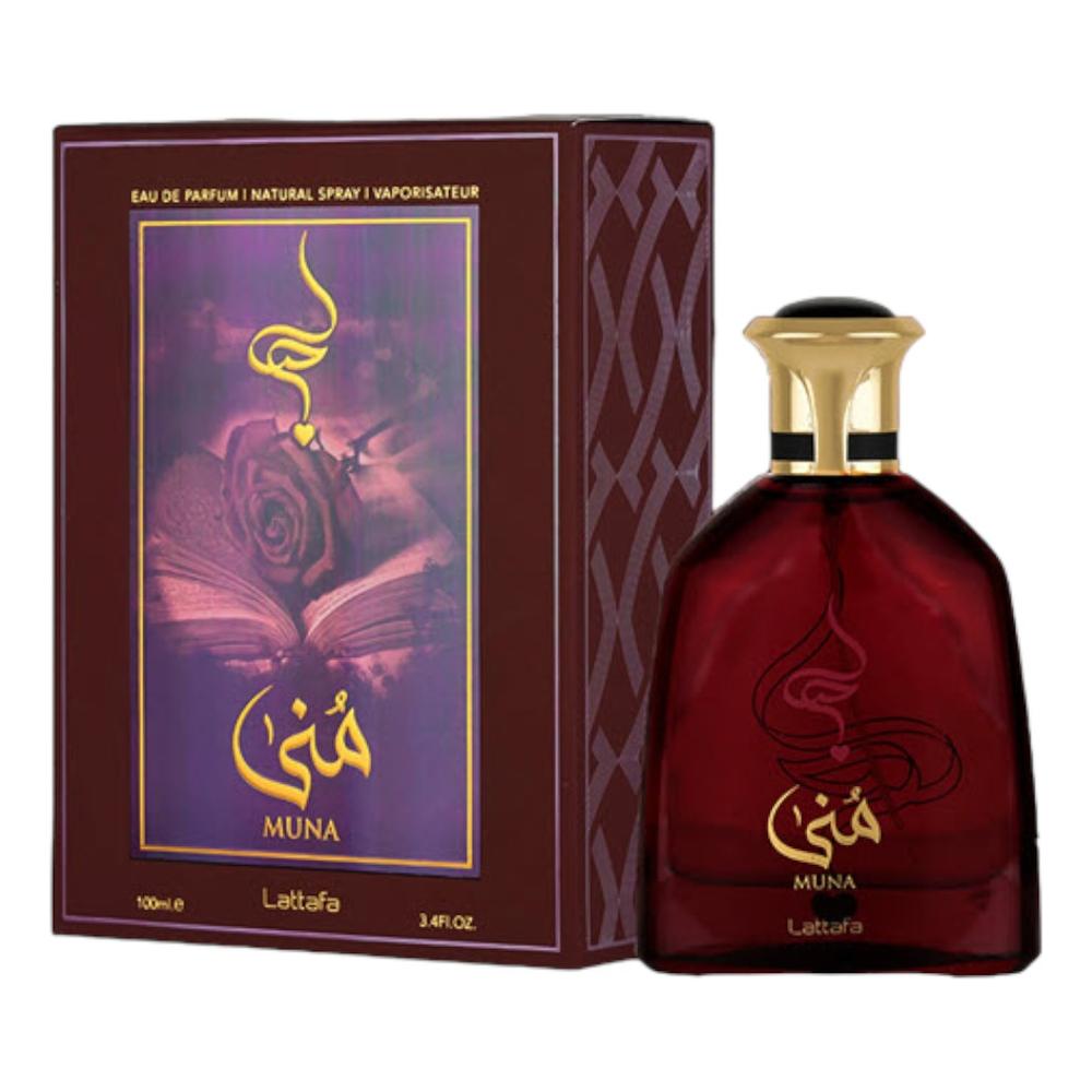 Fragancia Lattafa Muna Edp 100 ML Floral y Afrutada en Elegante Presentación de Cristal