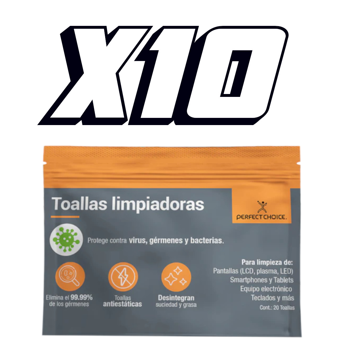 Toallitas Limpiadoras Perfect Choice 10 Paquetes Con 20pz Cu