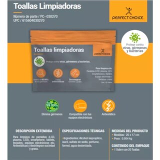 Foto 5 | Toallitas Limpiadoras Perfect Choice 10 Paquetes Con 20pz Cu