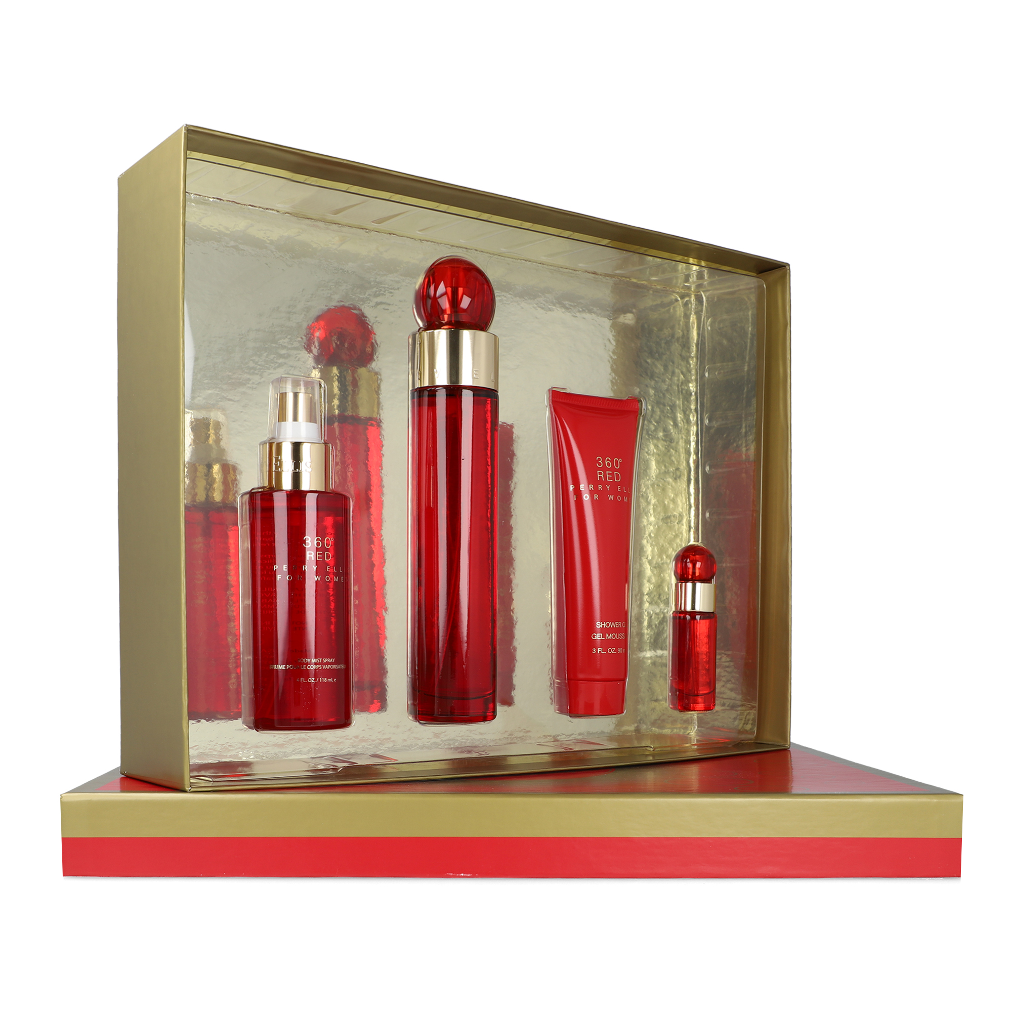 Foto 3 pulgar | Set de Perfume 360° Red 4pzs 100 ml Edp Spray/ Body Mist 118 ml/ Shower Gel 90 ml/ 7.5 ml Edp Spray