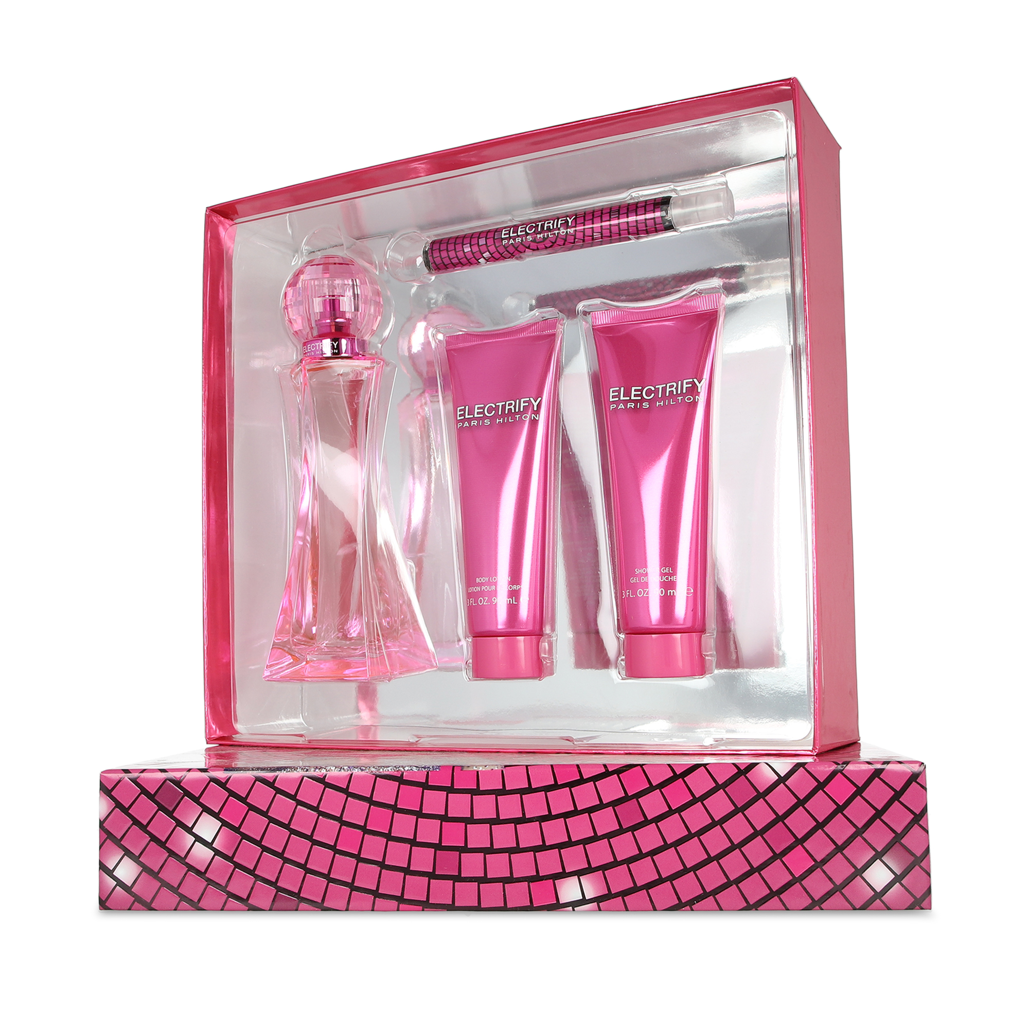 Foto 3 pulgar | Set Paris Hilton 1440007170 Electrify 4  PZS 100 ML EDP Spray Shower Gel 90 ML Body Lotion 90 ML 10 ML EDP Spray
