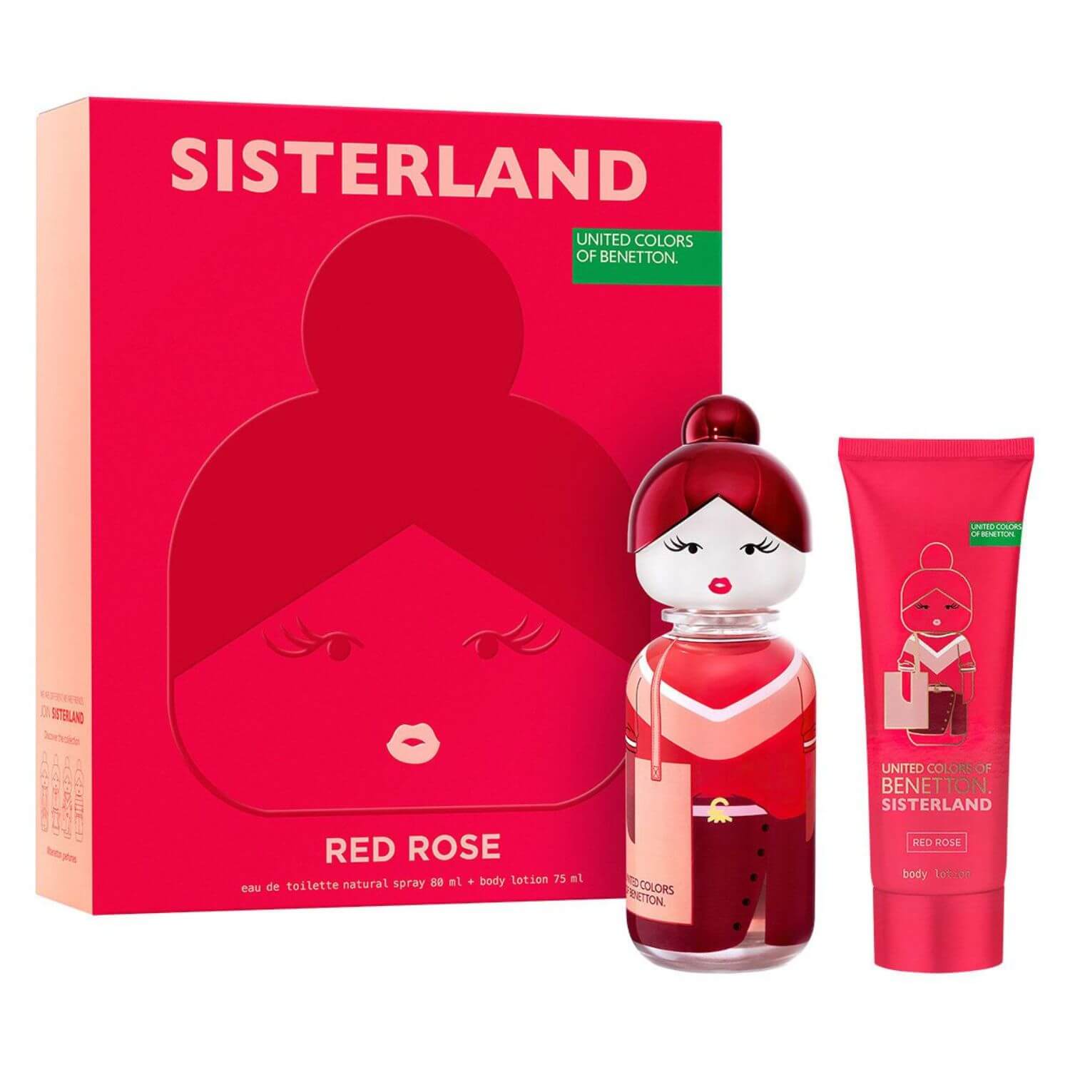 Foto 2 pulgar | Set Perfume Benetton Sisterland Red Rose Eau de Toilette 80 ml + Body Lotion 75 ml