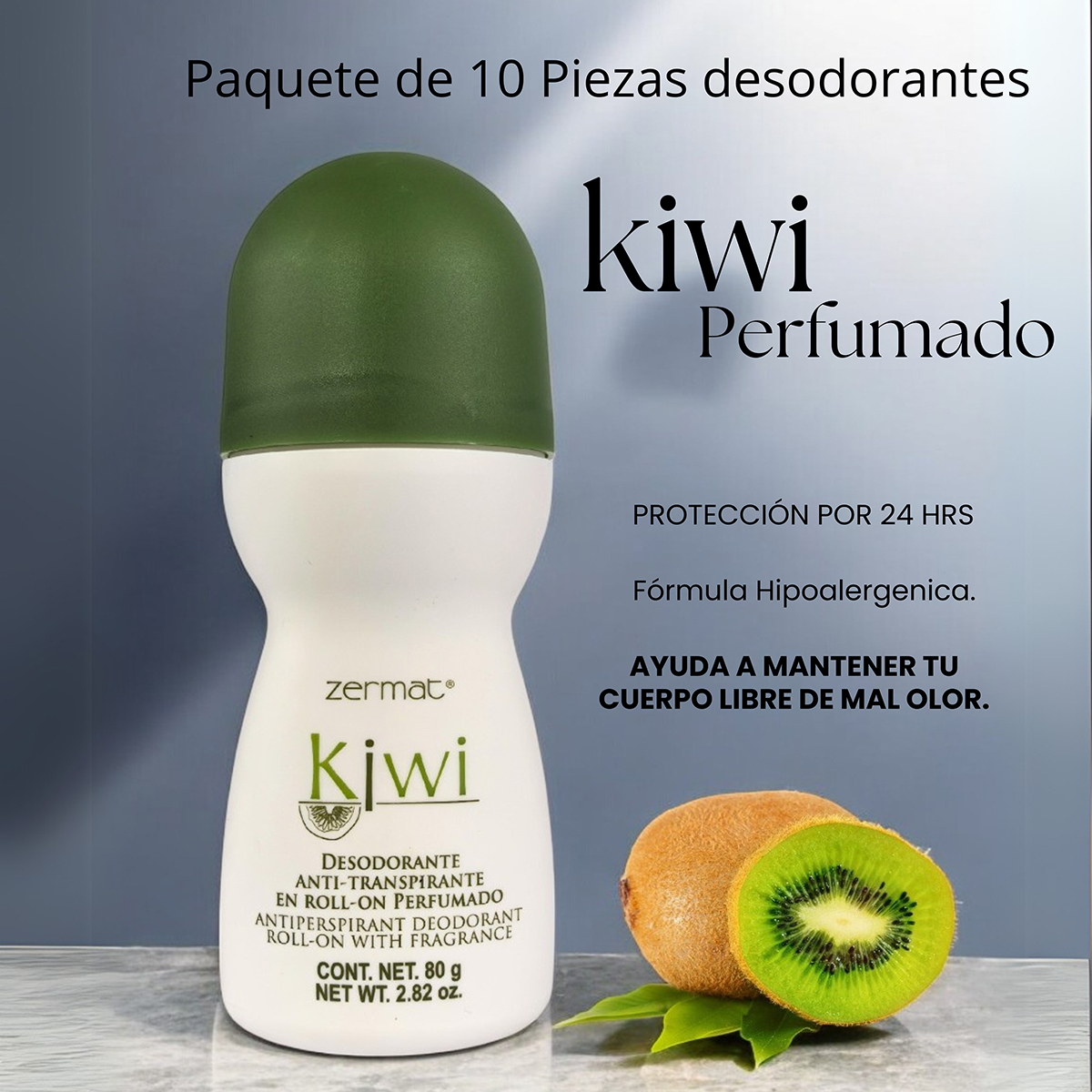 Foto 4 pulgar | Desodorante Zermat Roll On Kiwi Perfumado Paquete De 10