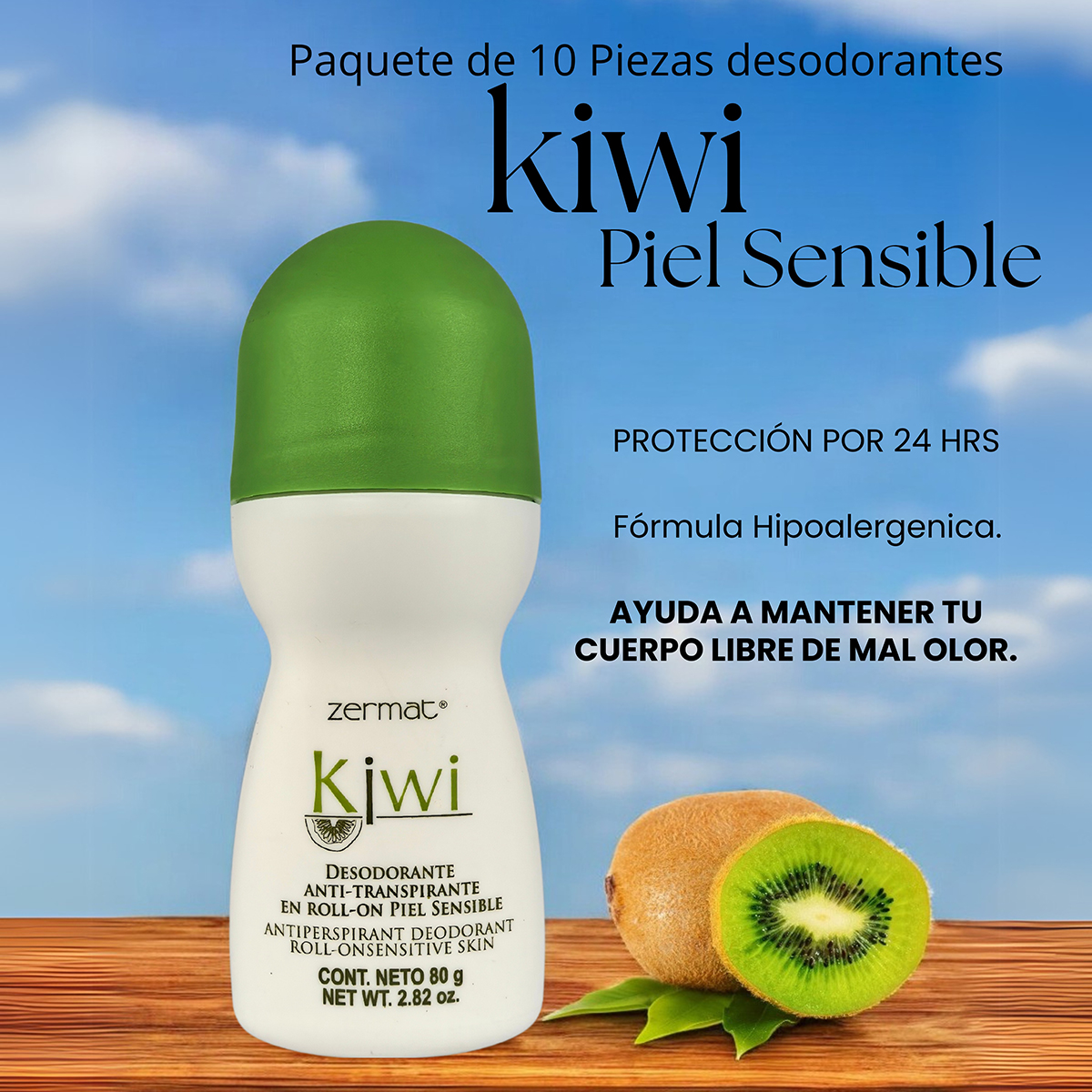 Foto 4 pulgar | Paquete 10 Desodorantes Zermat Kiwi Piel Sensible Roll On