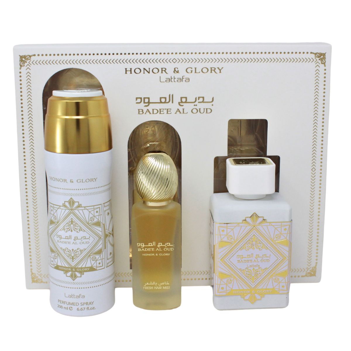 Fragancia Lattafa Bade´e Al Oud Honor & Glory 3 Piezas Unisex