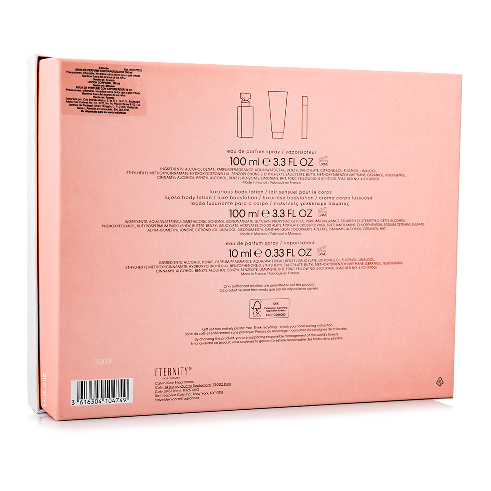 Foto 3 pulgar | Set Para Dama Eternity Edp 100ml+ Crema Corporal + Perfumero 10ml