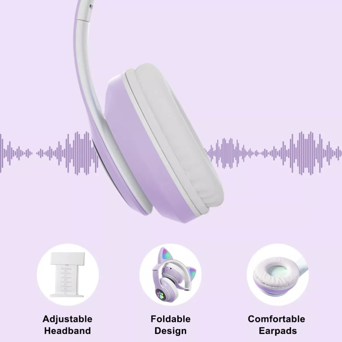 Foto 6 pulgar | Audífonos Orejas De Gato Bluetooths 5.1 Led Diadema Violeta