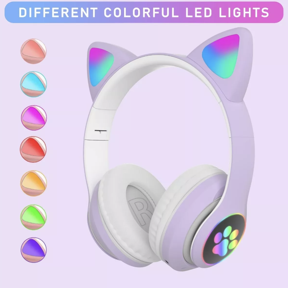 Foto 7 pulgar | Audífonos Orejas De Gato Bluetooths 5.1 Led Diadema Violeta