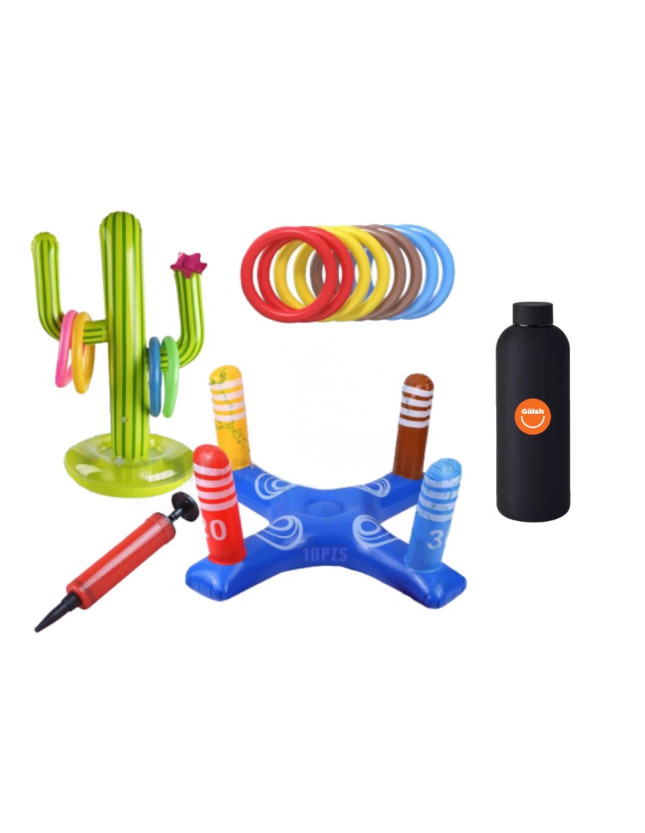 Juego Inflable Lanzamiento Aros Dinámico + Termo de Agua
