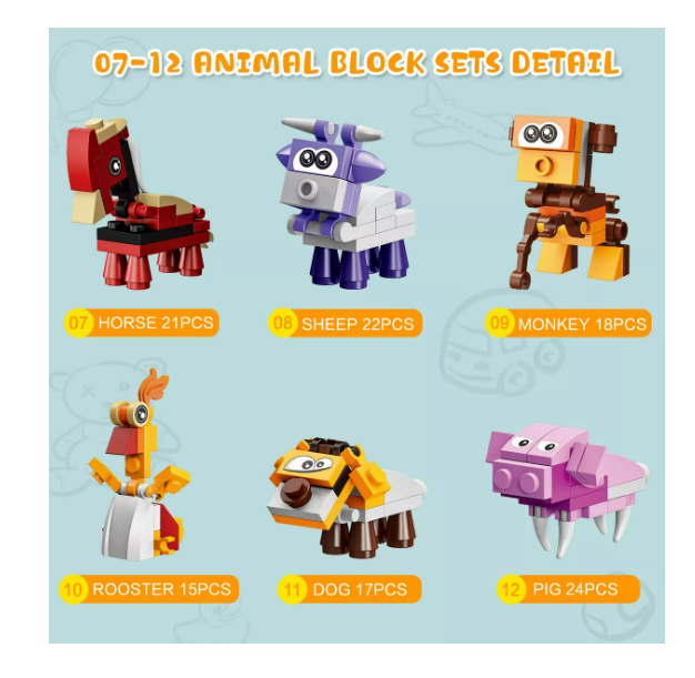 Foto 3 | 3d Juego De Bloques De Construcción De Mini Animales 12 En 1 Wünd