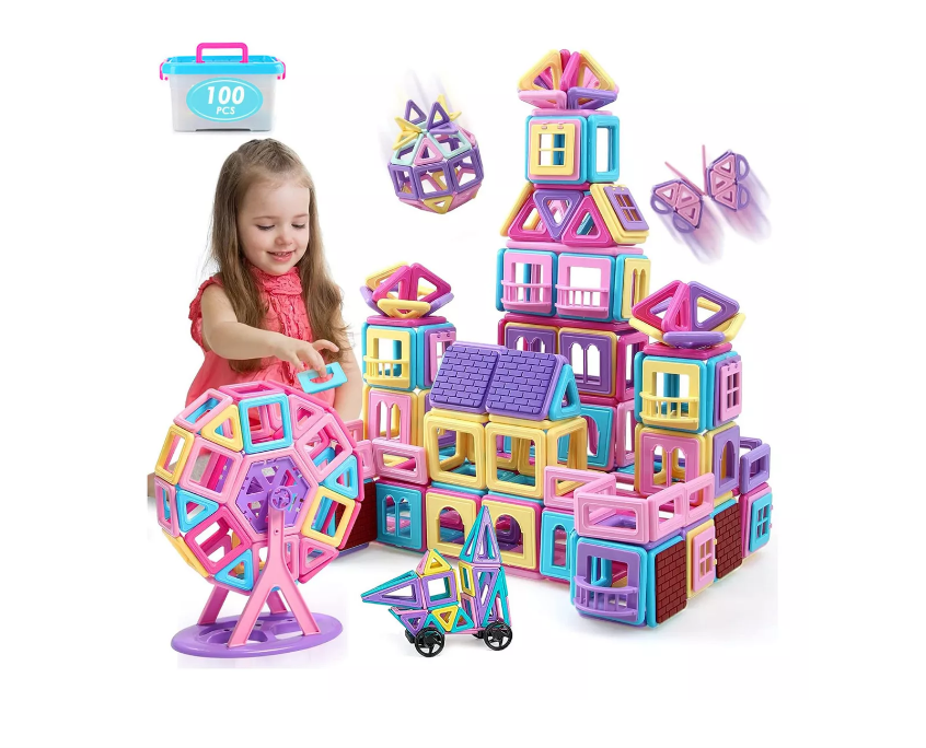 Juguete De Bloques Construcción Magnéticos Para Niño 100 Pcs Color Rosa Wünd