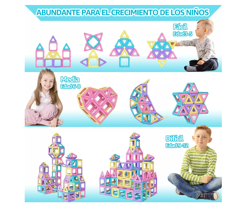 Foto 3 pulgar | Juguete De Bloques Construcción Magnéticos Para Niño 100 Pcs Color Rosa Wünd