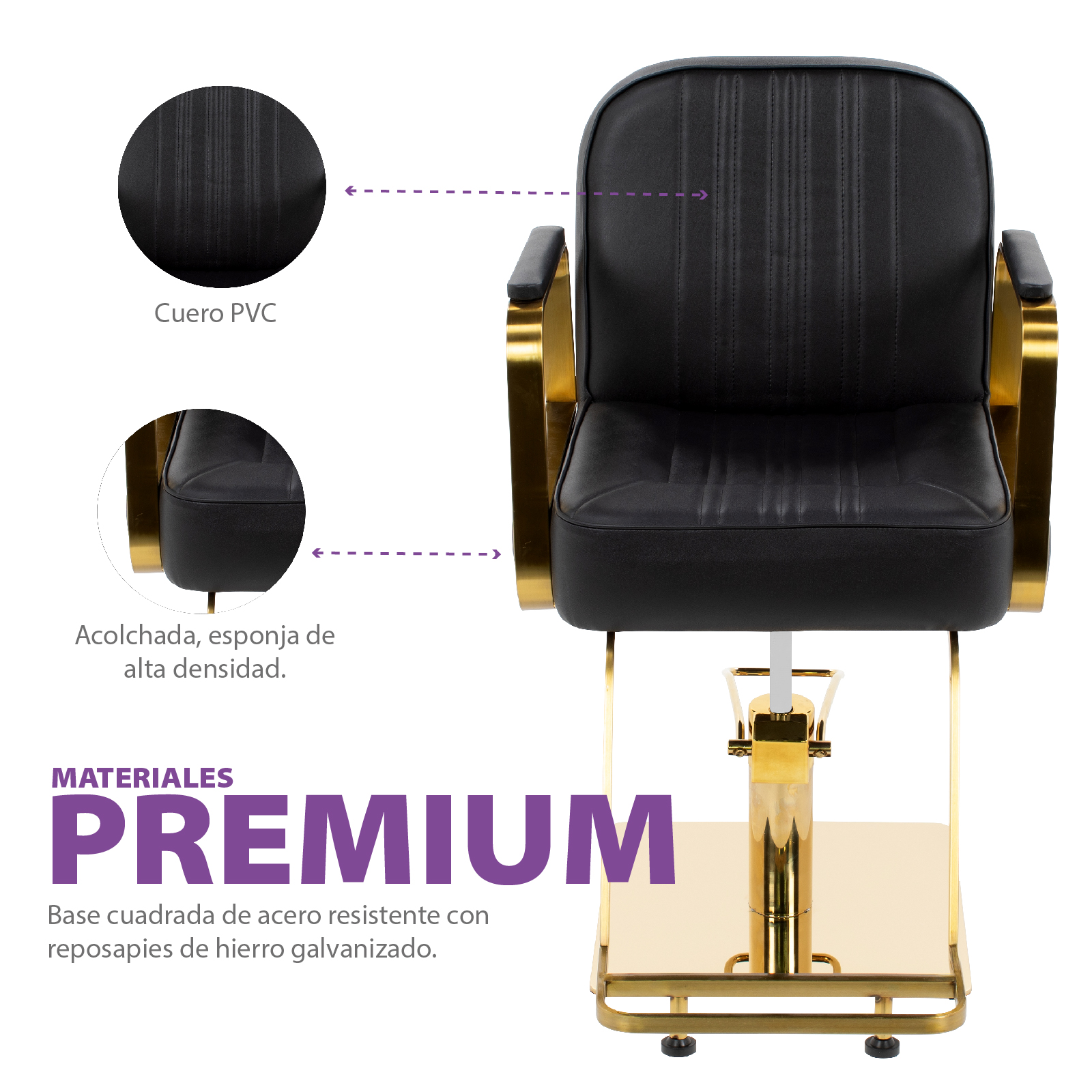 Foto 3 pulgar | Sillón Barber Onof Bilbao Cuadrada C/ Asiento Ajustable Y Giratoria Color Negro-dorado