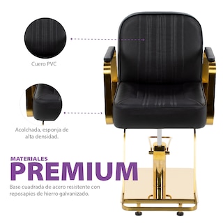 Foto 2 | Sillón Barber Onof Bilbao Cuadrada C/ Asiento Ajustable Y Giratoria Color Negro-dorado
