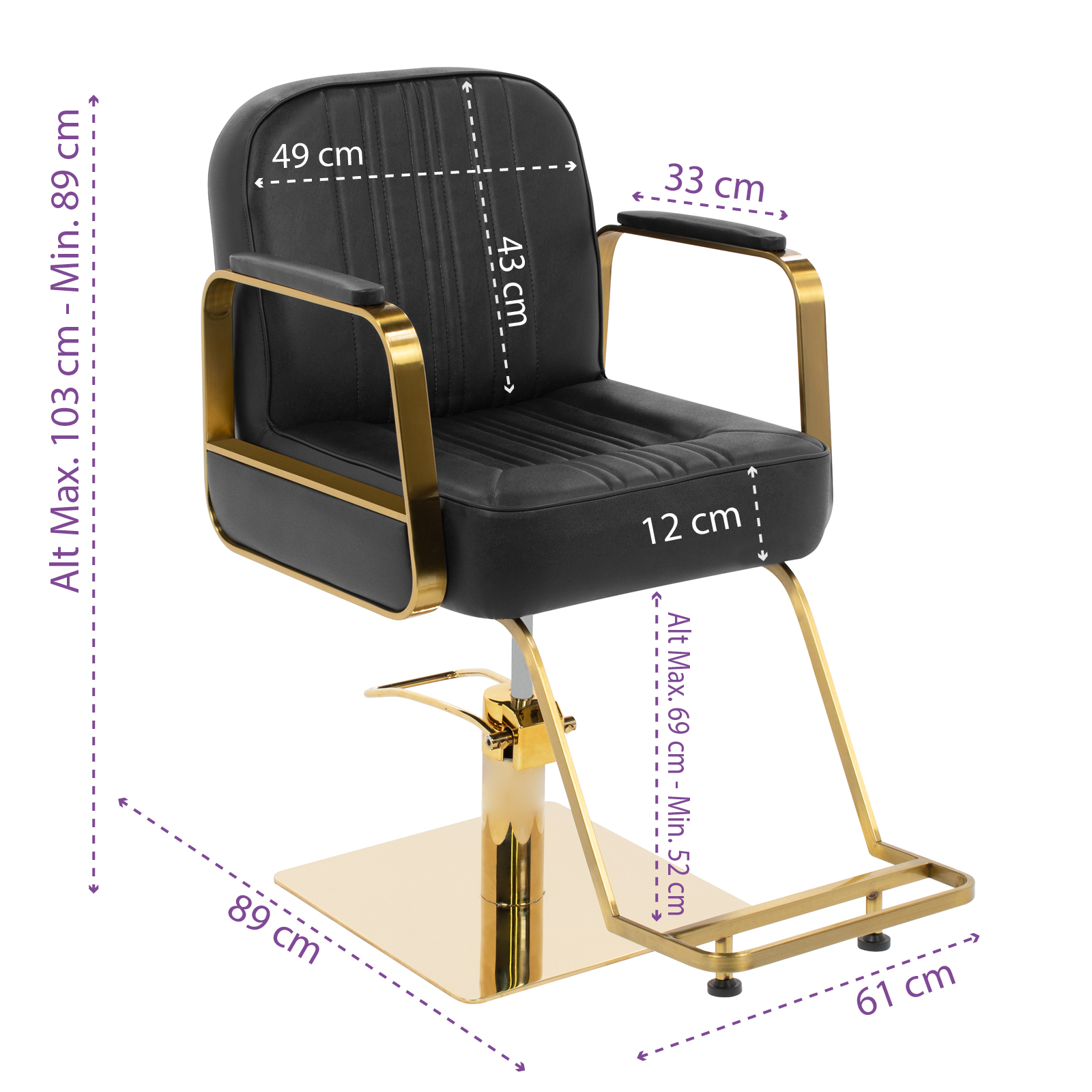 Foto 5 pulgar | Sillón Barber Onof Bilbao Cuadrada C/ Asiento Ajustable Y Giratoria Color Negro-dorado