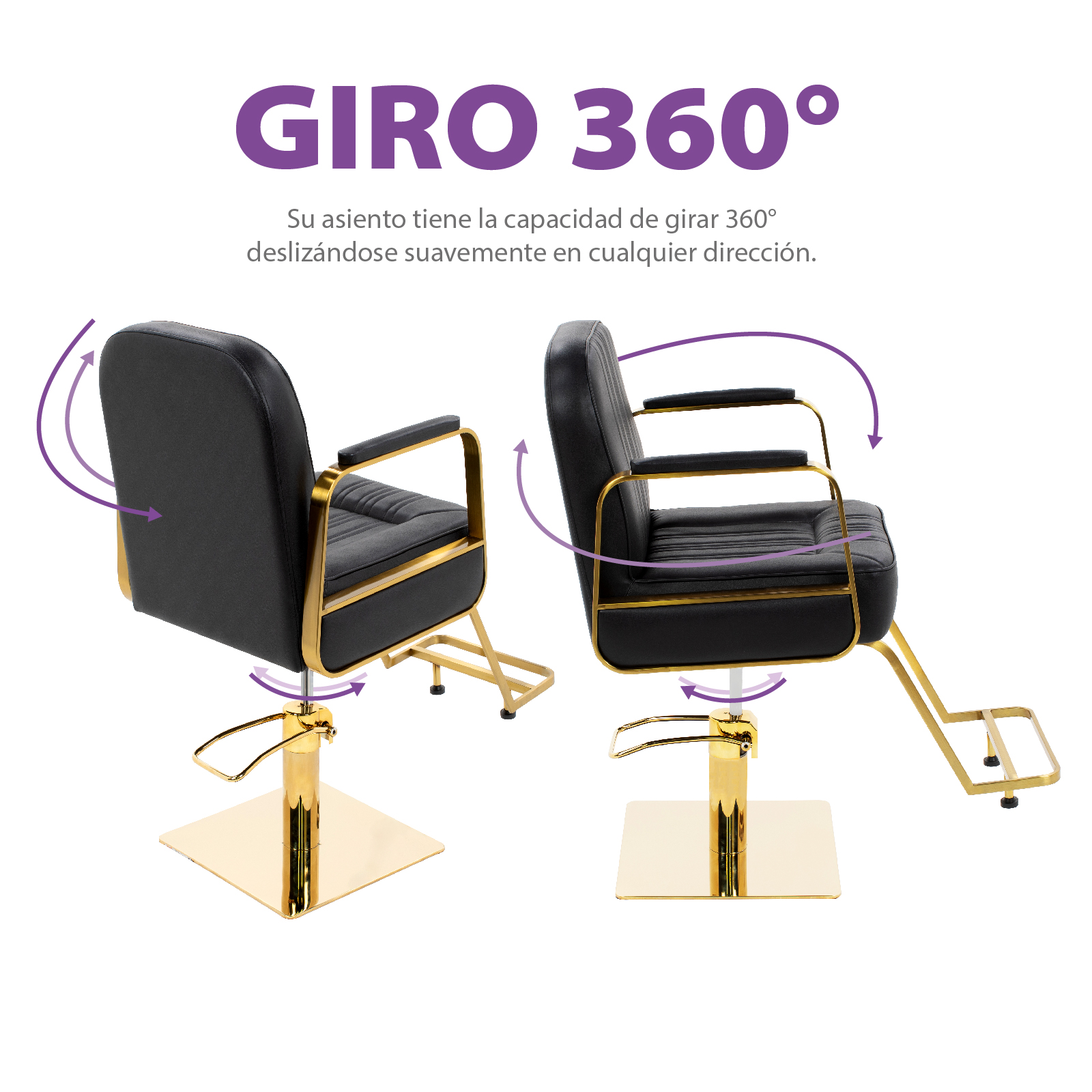 Foto 7 pulgar | Sillón Barber Onof Bilbao Cuadrada C/ Asiento Ajustable Y Giratoria Color Negro-dorado