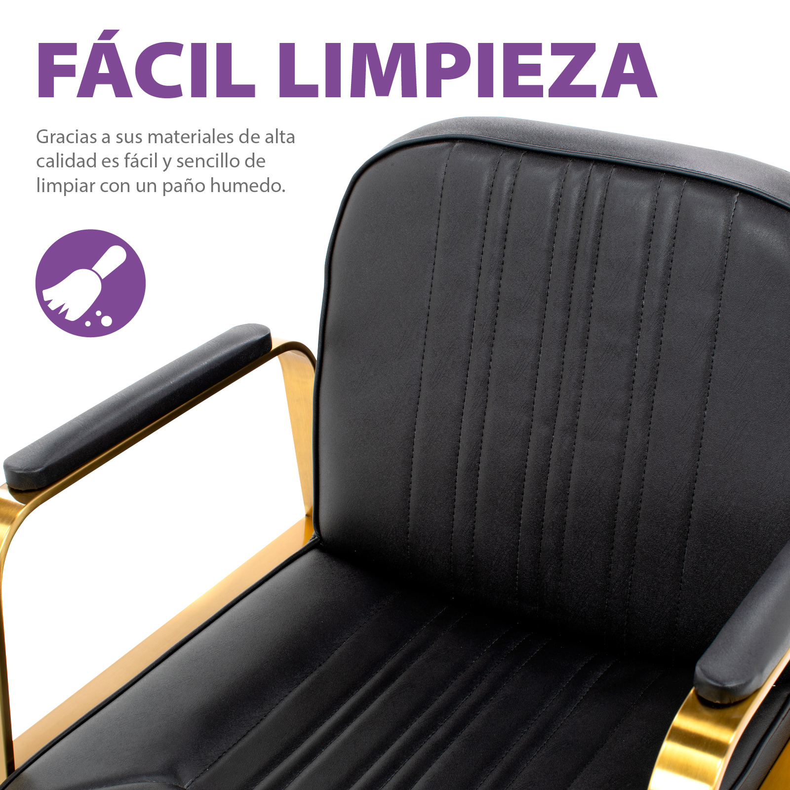 Foto 8 pulgar | Sillón Barber Onof Bilbao Cuadrada C/ Asiento Ajustable Y Giratoria Color Negro-dorado