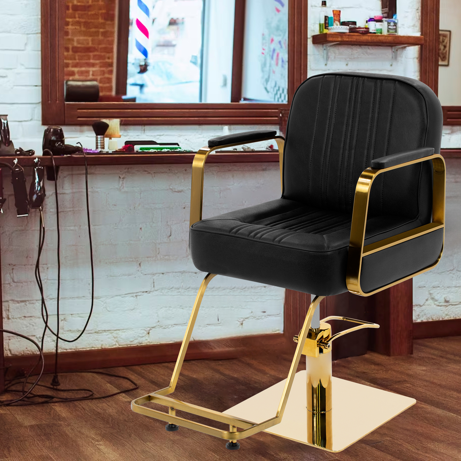 Foto 9 pulgar | Sillón Barber Onof Bilbao Cuadrada C/ Asiento Ajustable Y Giratoria Color Negro-dorado