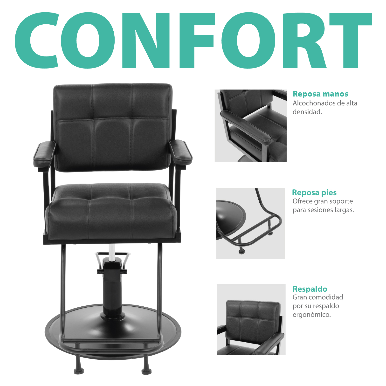 Foto 5 | Silla para Barberia Altura Ajustable color Negro