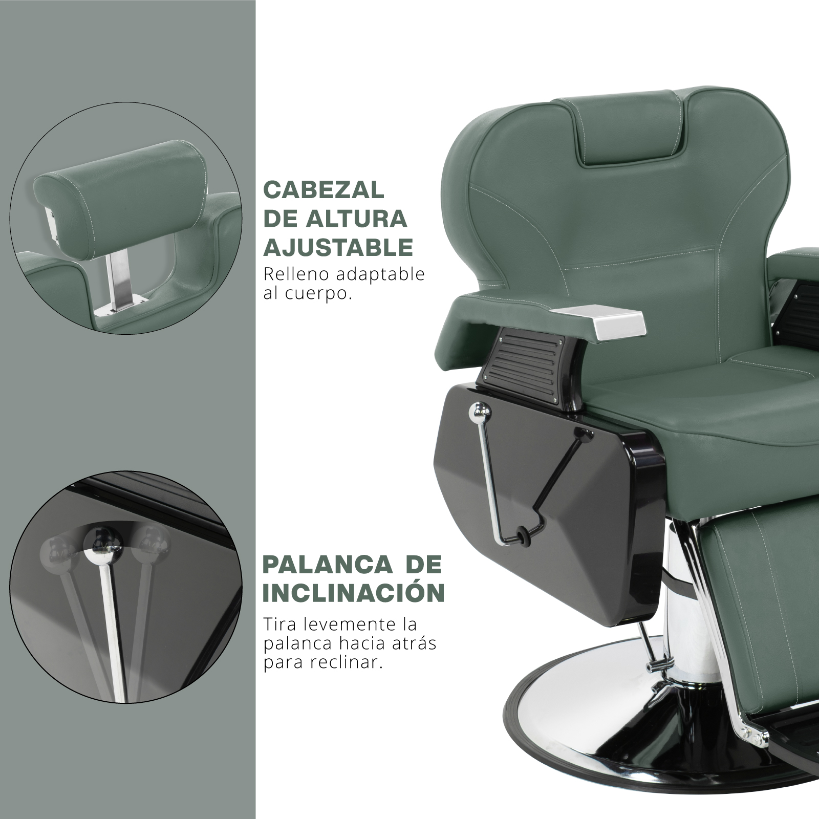 Foto 3 pulgar | Sillón De Barbero Onof Sbg-01 Color Verde Olivo