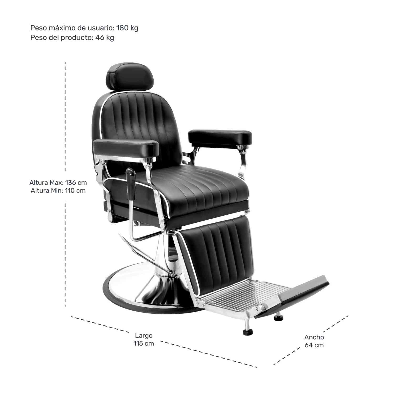 Foto 7 pulgar | Sillón de Barberia Estética Respaldo Ajustable Neumática
