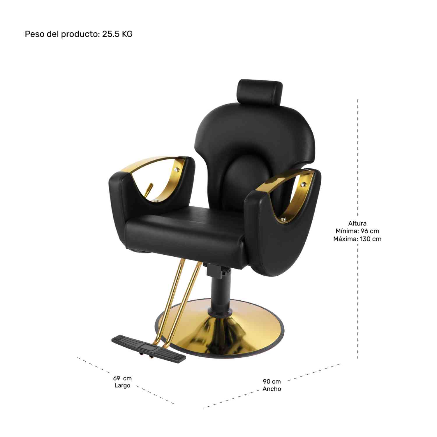 Foto 9 pulgar | Sillón de Barbería Nanofort Premium Salón Spa Estética Neumática Ajustable Gold Negra