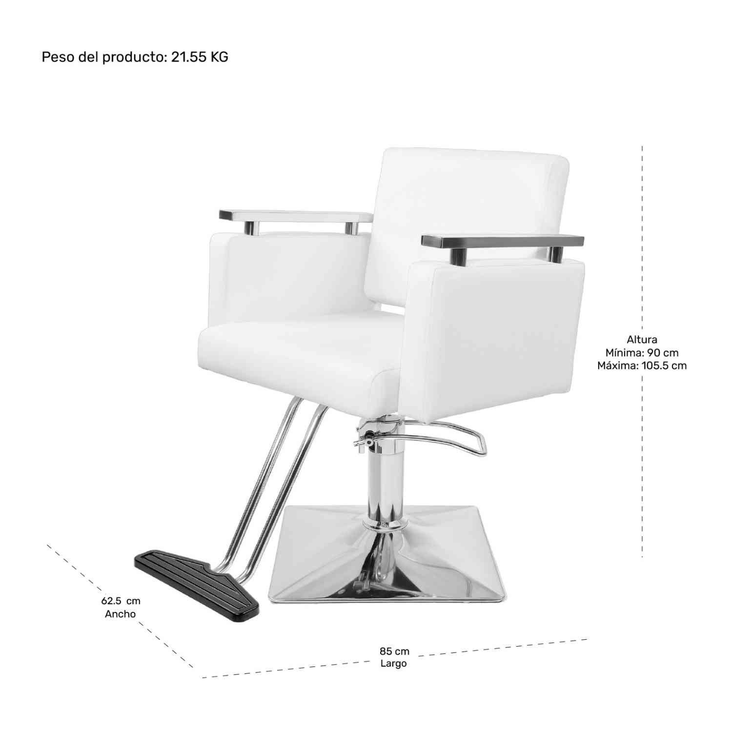 Foto 6 pulgar | Sillón para Barberia Nanofort Cuadrada 360° Blanca