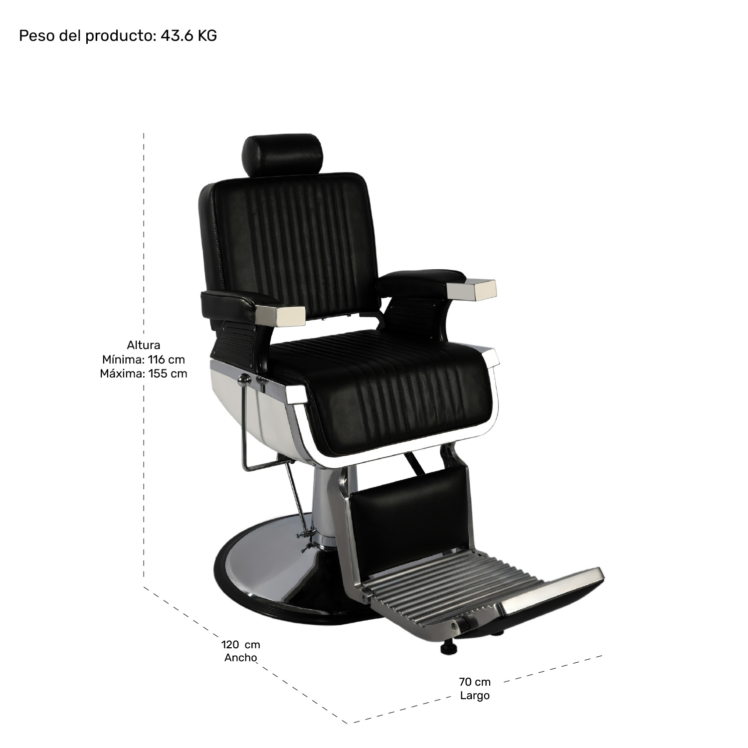 Foto 9 pulgar | Sillón Barberia Silla Reclinable Premium Giro 360° Neumática Negro