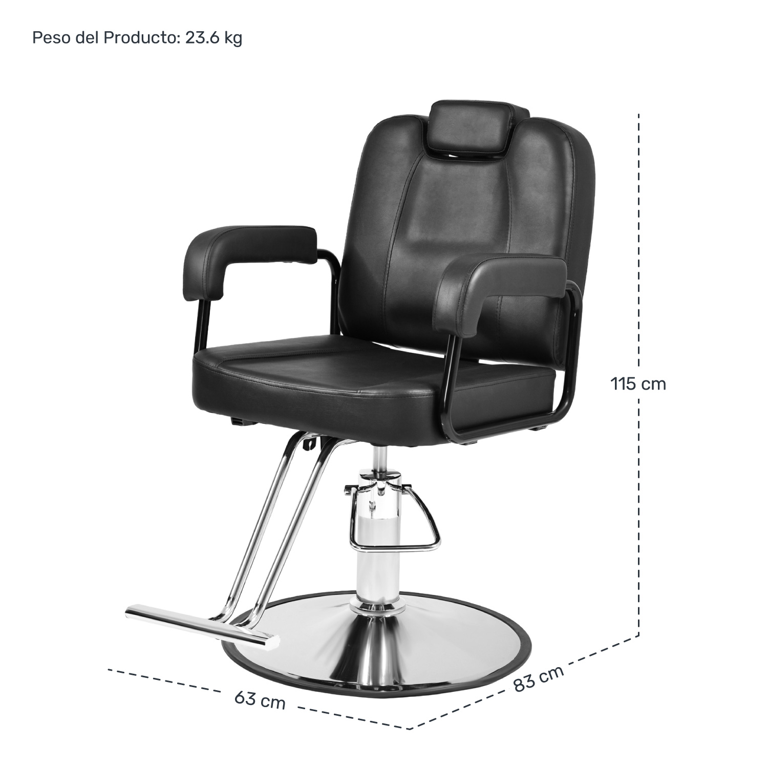 Foto 6 pulgar | Silla para Barbería Nanofort Negra Giro 360° Neumática Ajustable