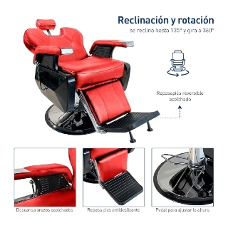 Foto 4 pulgar | Sillón De Barbero Bluelander Color Rojo Lujo Europeo En Cuero Sintético, Base Cromada Y Ajuste De Altura