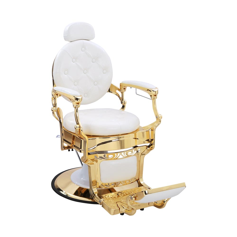 Sillon Barberia Clasico Vintage Reforzado Uso Rudo Dorado Color Blanco Forma De La Base Redonda Tipo De Respaldo Recl $15,829
