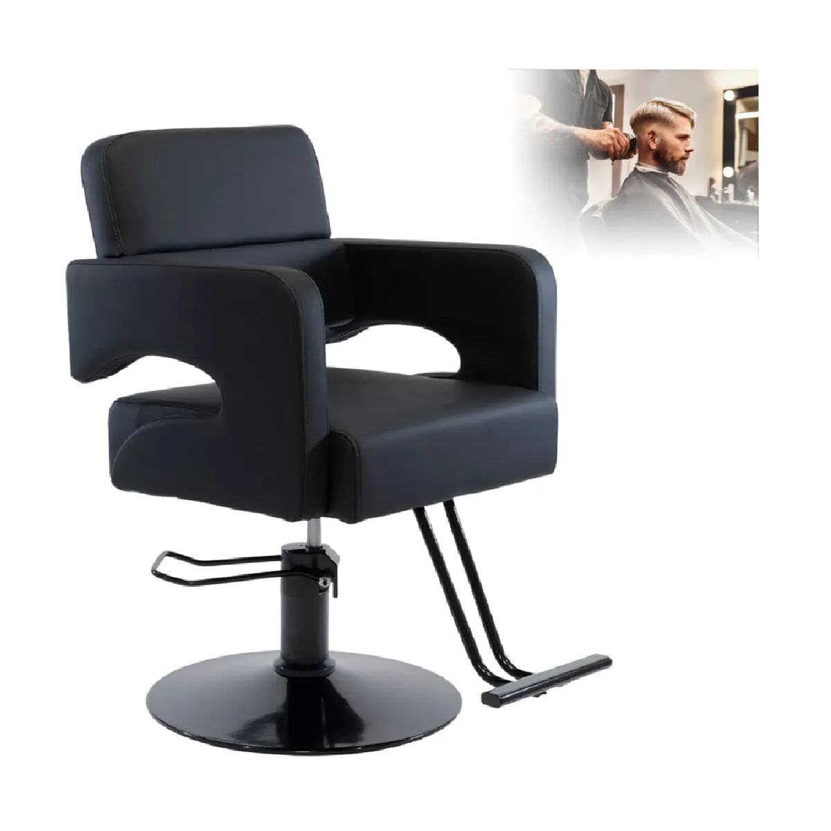 Foto 2 pulgar | Silla Barbería Estética Hidráulica Altura Ajustable Negro
