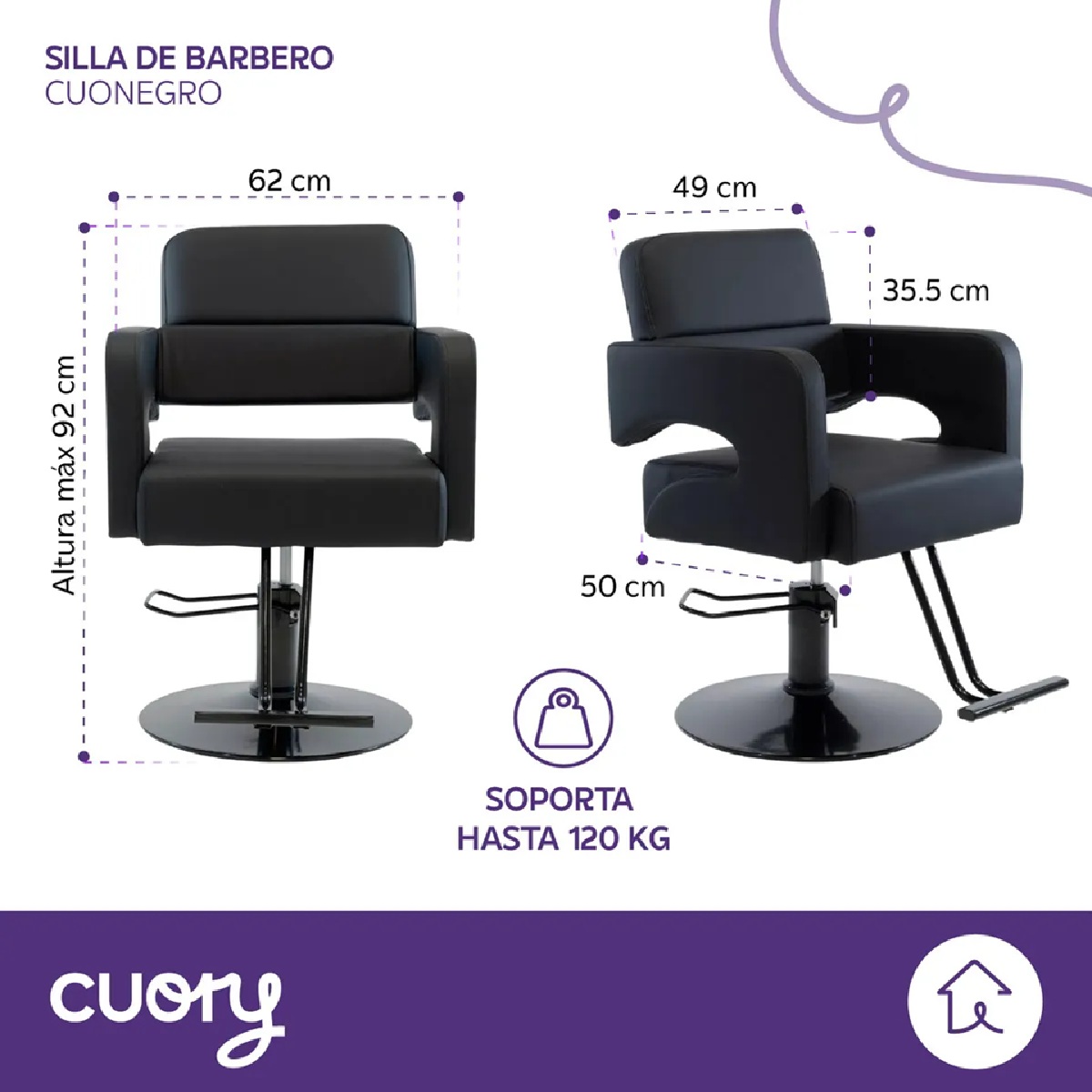 Foto 3 pulgar | Silla Barbería Estética Hidráulica Altura Ajustable Negro